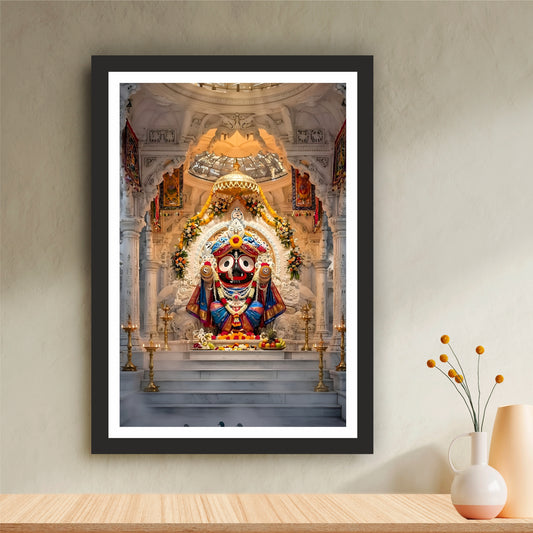 Lord Jagannath Wall Art | Shri Jagannath Temple Darshan | Puri Jagannath Idol HD Print | Hindu Spiritual Framed Wall Decor