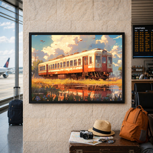 Vintage Train Landscape Wall Art | Nostalgic Railway Travel Poster
