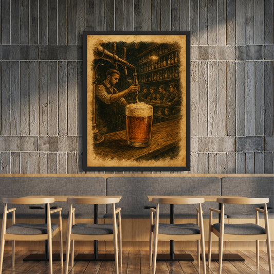 Beer Pub Wall Art | Framed Vintage Beer Artwork | Bartender & Bar Décor | Beer Lover Gift