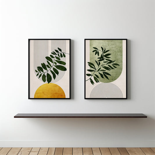 Geometric Botanical Harmony Wall Frame Set β Modern Nature Balance πΏβ¨