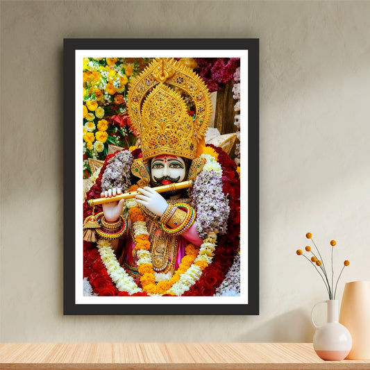 Khatu Shyam Ji Wall Art | Shri Shyam Baba Playing Flute | HD Devotional Print | Hindu Spiritual Framed Wall Decor