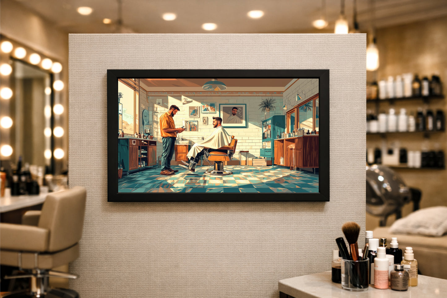 The Classic Barber Moment β Vintage Salon Artwork π