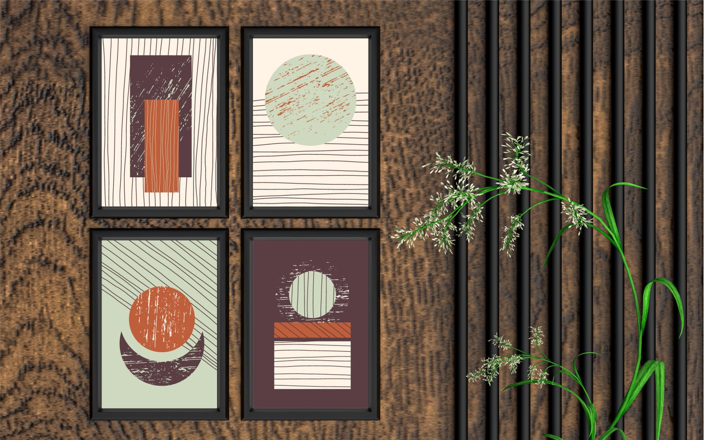 Rustic Geometric Wall Frame Set β Modern Abstract Shapes in Earthy Tones π π’π£
