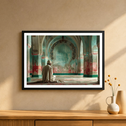 Muslim Prayer Wall Art | Islamic Mosque Salah Artwork | Ramadan Worship Decor | Spiritual Islamic Home Wall Frame