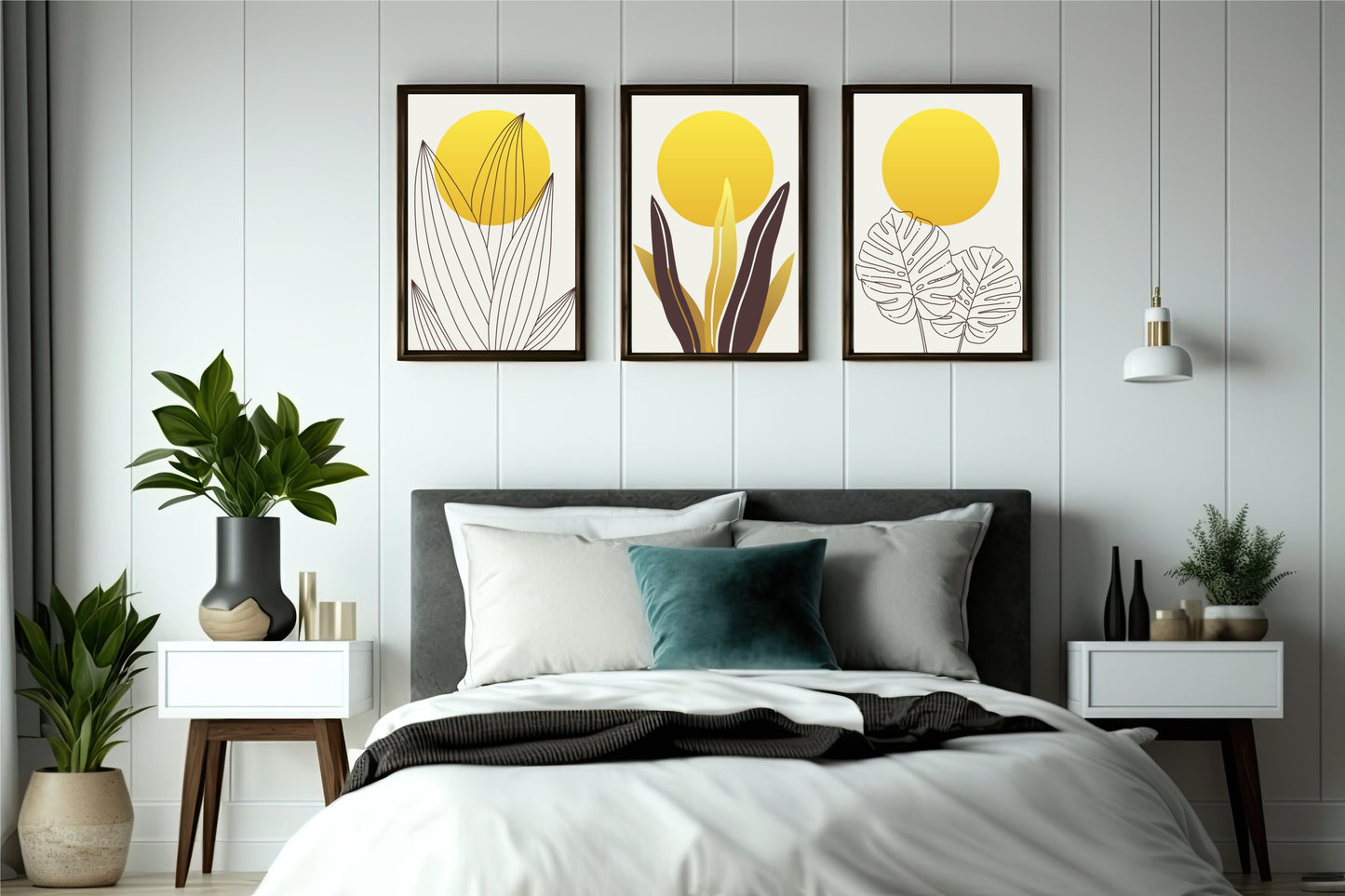 Golden Sun Botanical Wall Frame Set β Radiant Nature in Minimal Form βοΈ