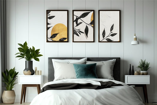Golden Aura Abstract Wall Frame Set β Minimal Botanical Elegance with Modern Charm πΏ