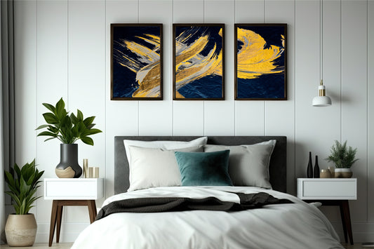 Golden Symphony Wall Frame Set β Abstract Elegance in Motion β¨