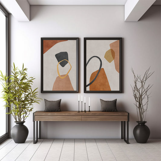 Abstract Neutral Wall Art Set | Beige Terracotta & Black Minimalist Decor