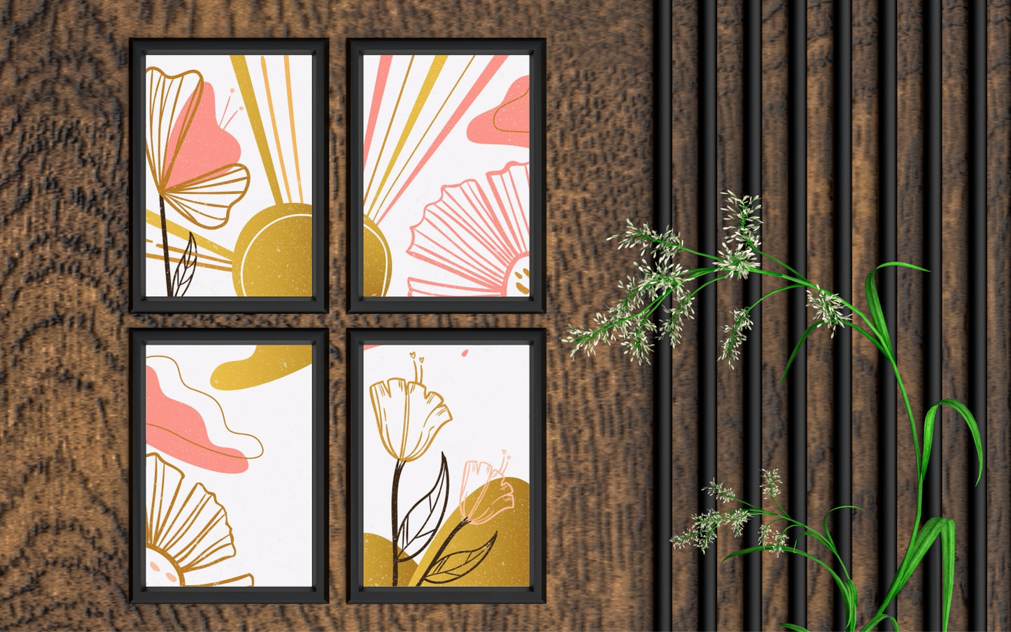 Golden Bloom Abstract Wall Frame Set β Modern Floral Art for Elegant Interiors πΌ
