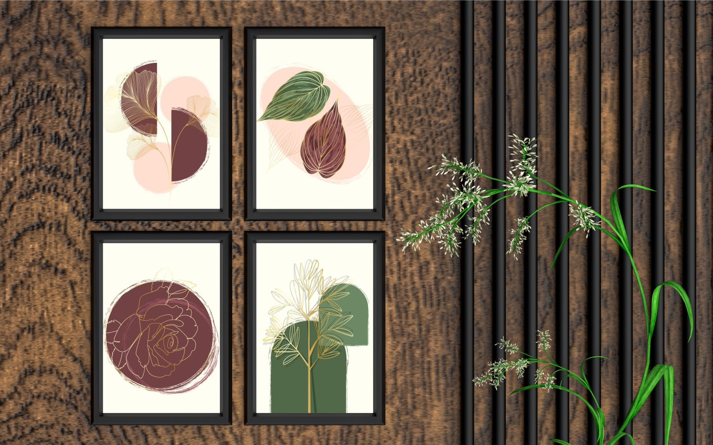 Earthy Botanical Harmony Wall Frame Set β Modern Nature-Inspired Art πΏ