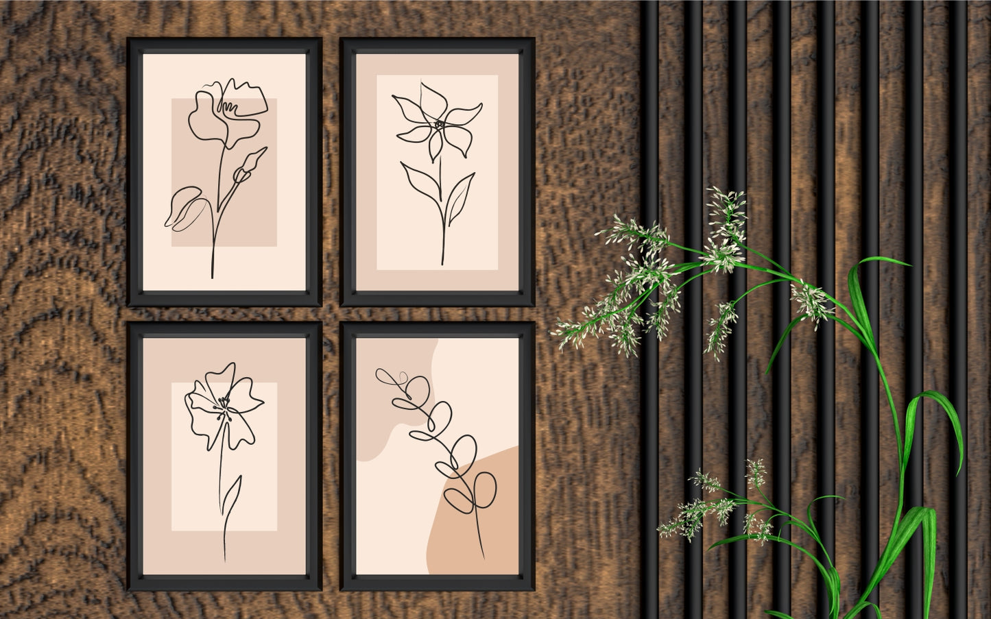 Beige Serenity Floral Wall Frame Set β Minimal Line Art for Modern Homes πΈ
