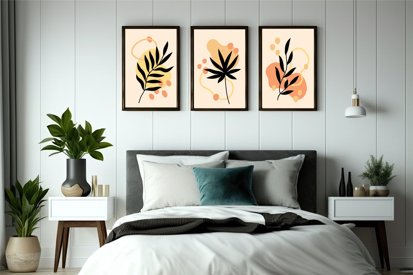Abstract Botanical Harmony Wall Frame Set – Modern Nature Art for Stylish Interiors 🍂🖤