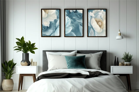 Azure Blossom Wall Frame Set – Serene Floral Art for Modern Interiors 🌸