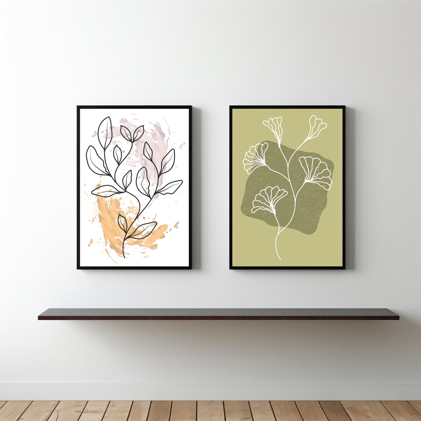 Abstract Botanical Duo Wall Frame Set β Modern Art for Elegant Interiors πΏπ¨
