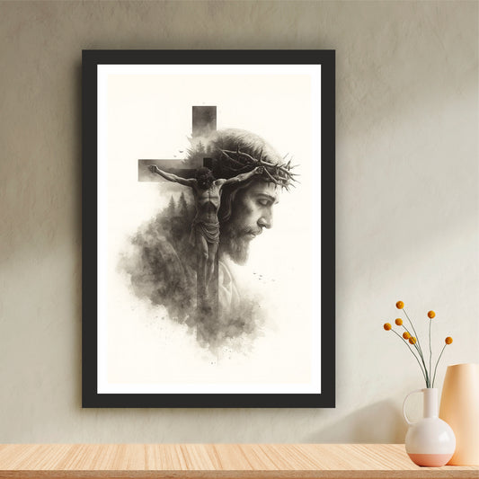 Black & White Jesus Crucifixion Wall Art | Good Friday Christian Canvas Print | Modern Cross of Christ Artwork | Minimalist Religious Home Decor
