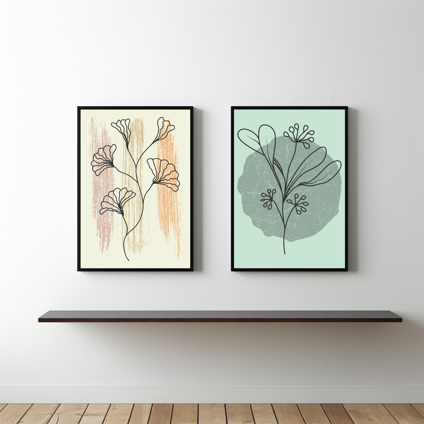Abstract Botanical Duo Wall Frame Set β Modern Nature-Inspired Line Art for Elegant Interiors πΏβ¨