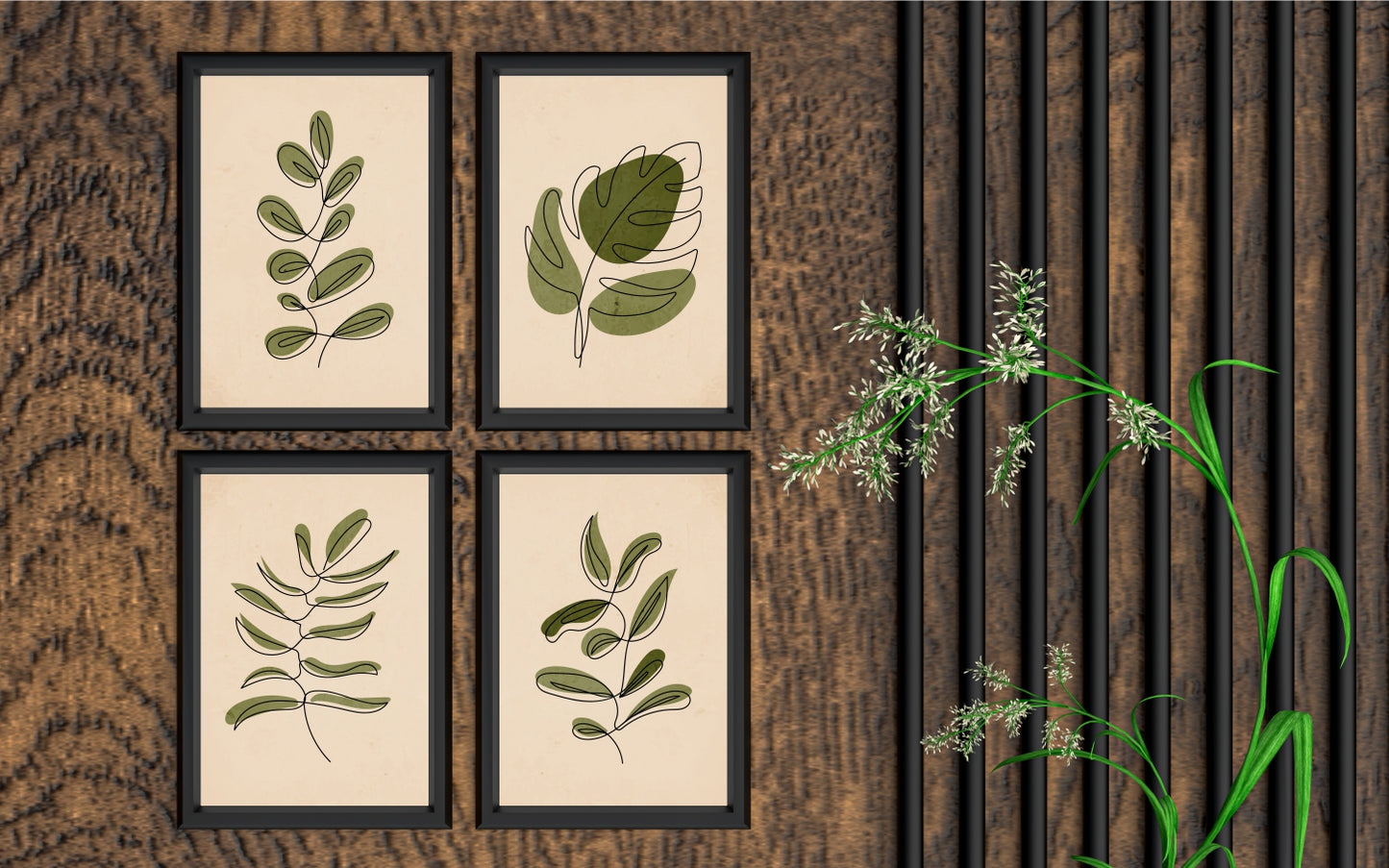 Minimalist Botanical Leaf Wall Frame Set of 4 β Modern Line Art Prints for Living Room & Office Decor πΏπΌοΈ