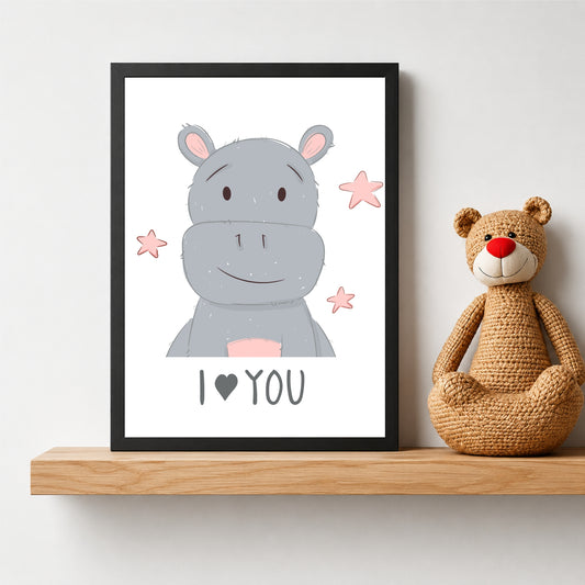 I Love You Hippo Wall Art | Cute Safari Nursery Animal Print