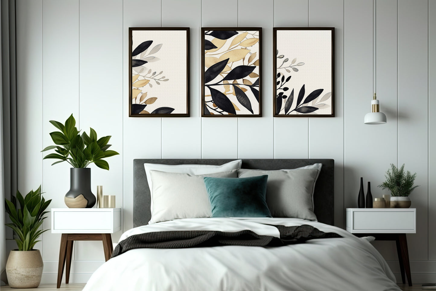 Golden Noir Leaf Wall Frame Set of 3 – Luxury Botanical Art for Modern Home Decor 🖤🌿