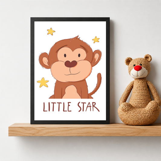 Little Star Monkey Wall Art | Cute Jungle Nursery Animal Print