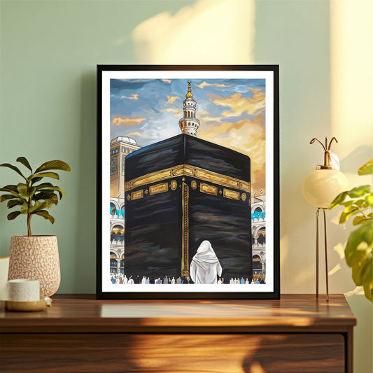 Kaaba Wall Art | Masjid Al-Haram Mecca Islamic Canvas Print | Sacred Kaaba Illustration | Premium Muslim Wall Decor