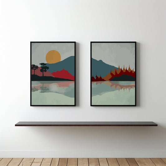 Sunset Serenity Landscape Wall Frame Set β Modern Nature Art Prints π
β¨