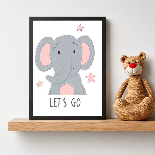 Let's Go Elephant Wall Art | Cute Safari Nursery Animal Print