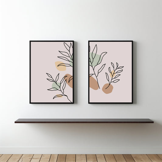Minimal Botanical Line Art Frame Set of 2 β Modern Abstract Leaf Wall Decor πΏ