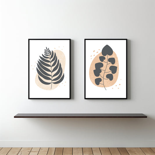 Modern Leaf Abstract Wall Frame Set of 2 β Minimal Botanical Art for Living Room & Bedroom Decor π