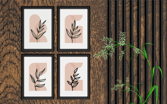 Minimal Botanical Line Art Wall Frame Set of 4 β Abstract Terracotta Aesthetic πΏ
