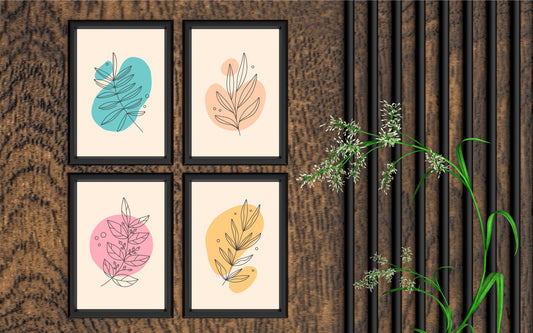 Colorful Botanical Line Art Wall Frame Set of 4 β Modern Minimalist Abstract Decor πΏ