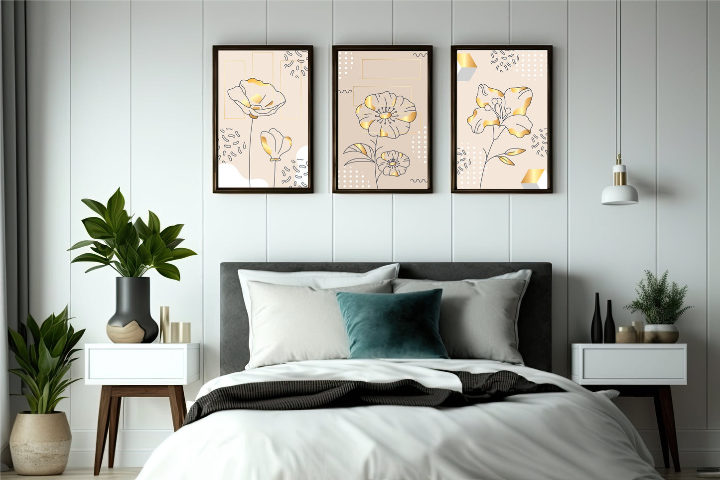 Golden Bloom Abstract Floral Wall Frame Set of 3 β Modern Luxury Line Art for Home & Office Decor πΈ