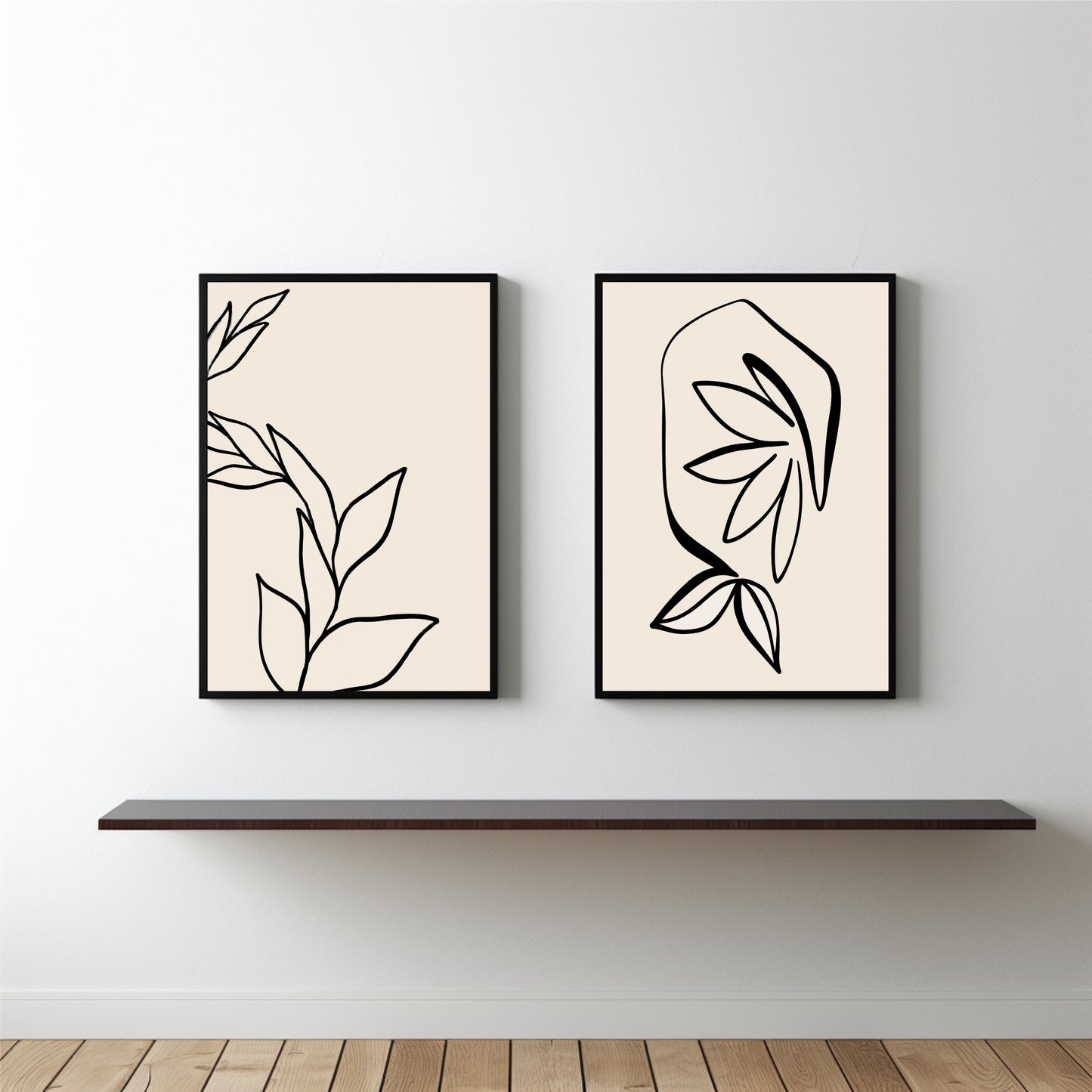 Abstract Botanical Line Art Wall Frame Set of 2 β Modern Beige Aesthetic πΏπ€