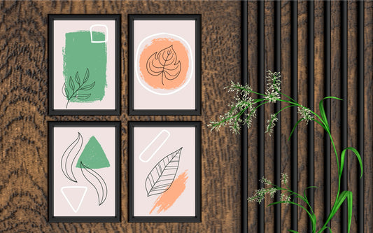Abstract Botanical Wall Frame Set of 4 – Modern Geometric Line Art 🌿🎨