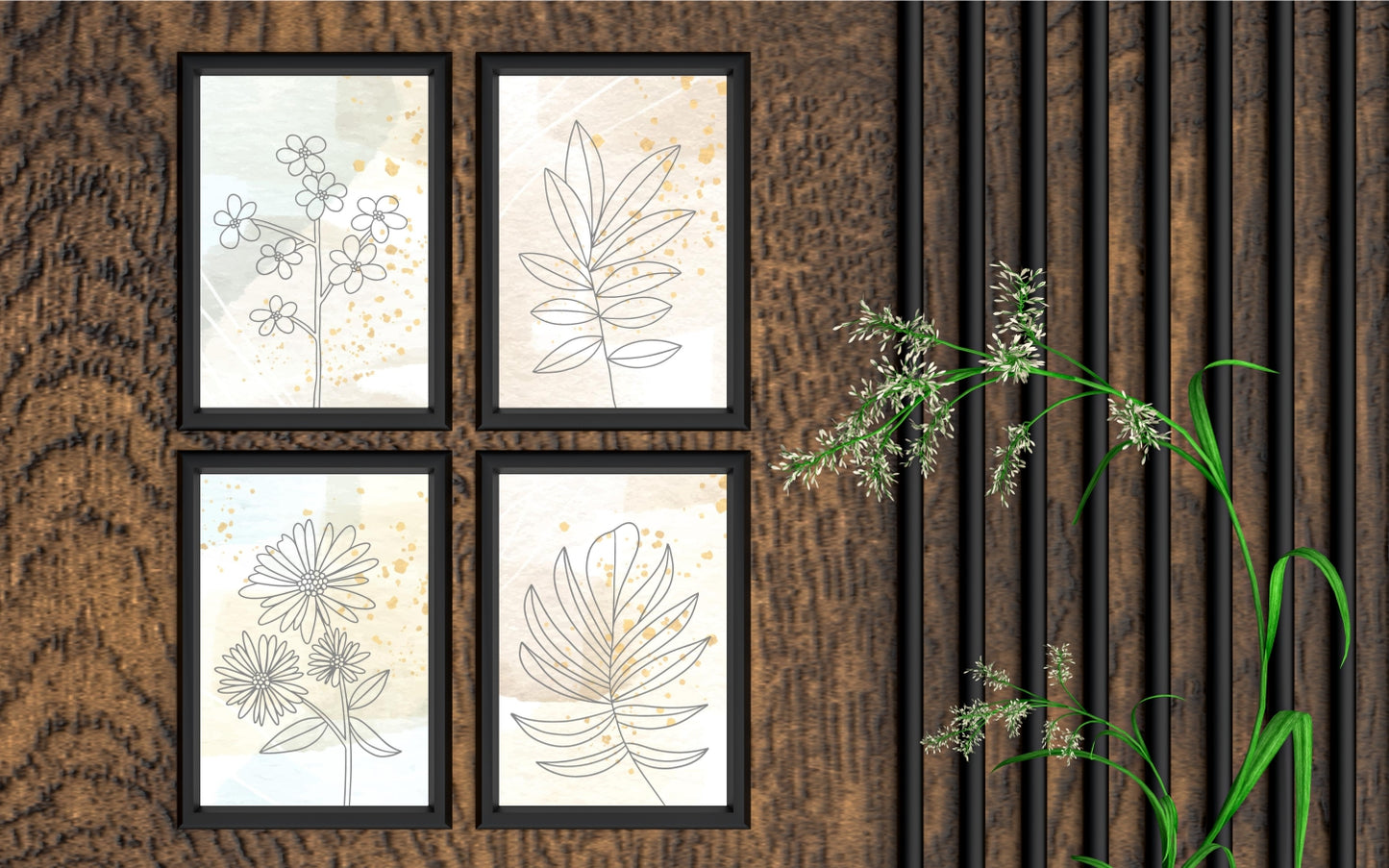 Golden Bloom Botanical Wall Frame Set of 4 🌼✨