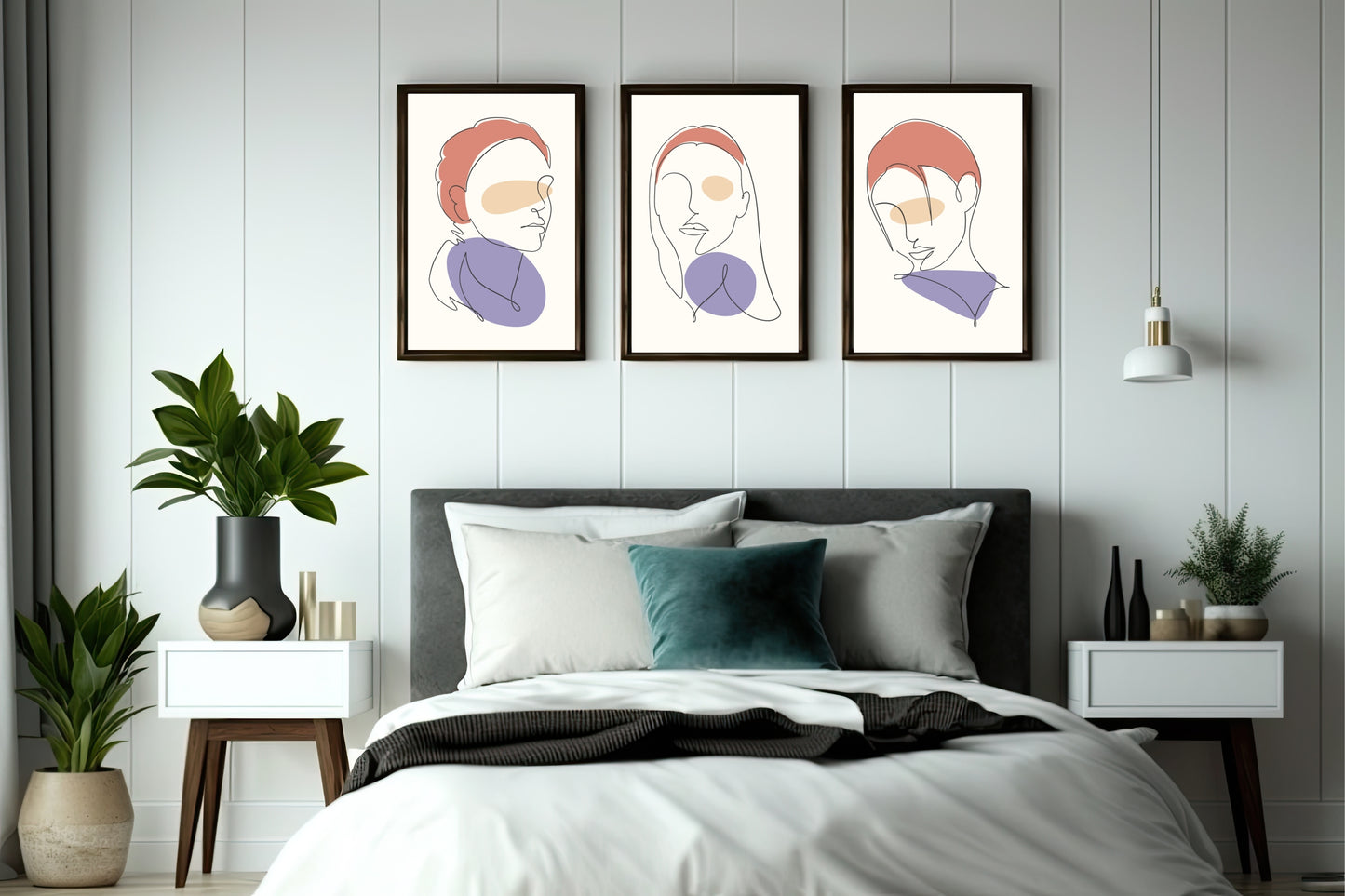 Abstract Faces Line Art Wall Frame Set of 3 π¨π€