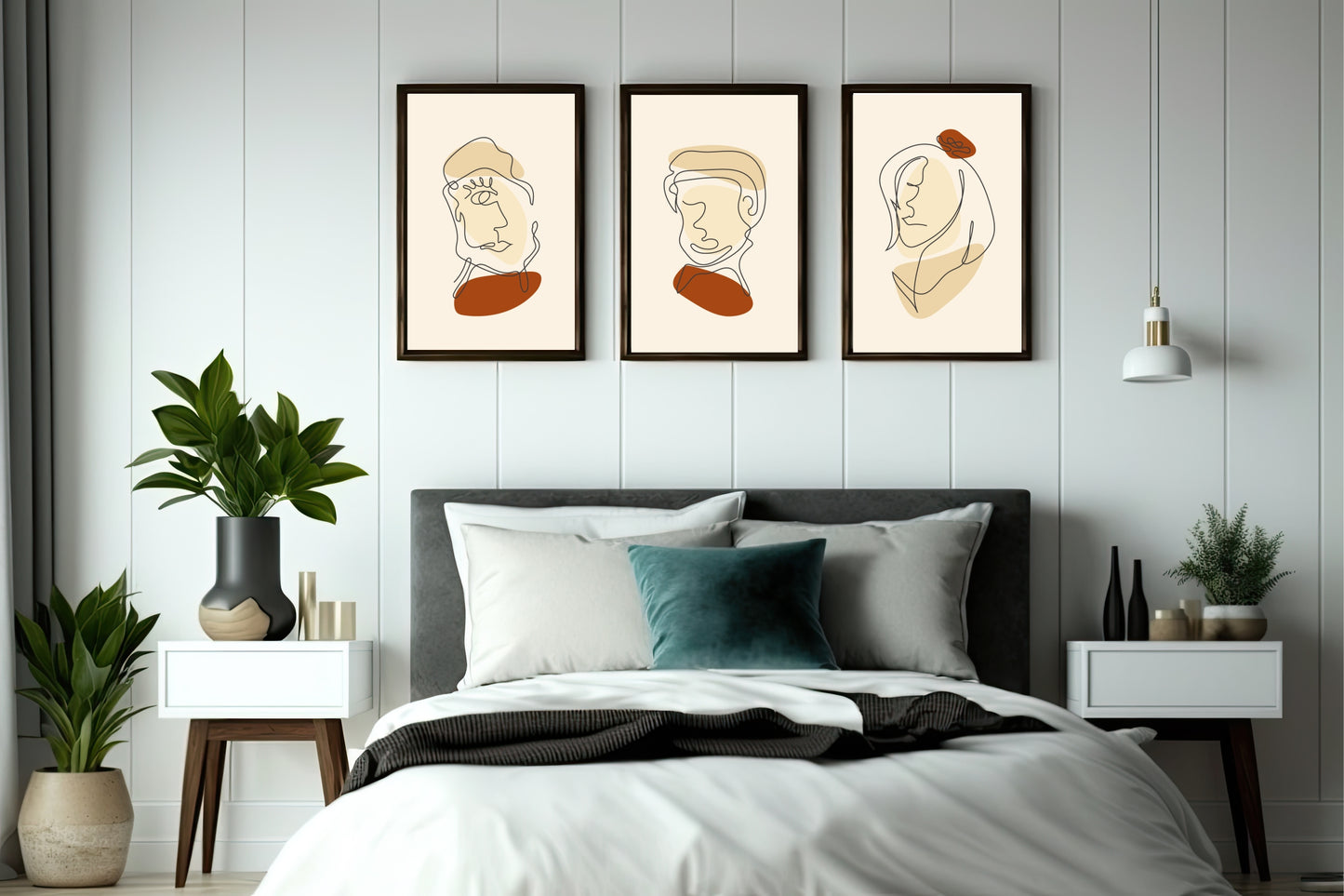 Minimal Faces Abstract Line Art Wall Frame Set of 3 π¨π€