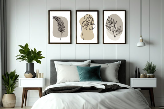Abstract Botanical Line Art Wall Frame Set of 3 – Neutral Nature Décor 🌿