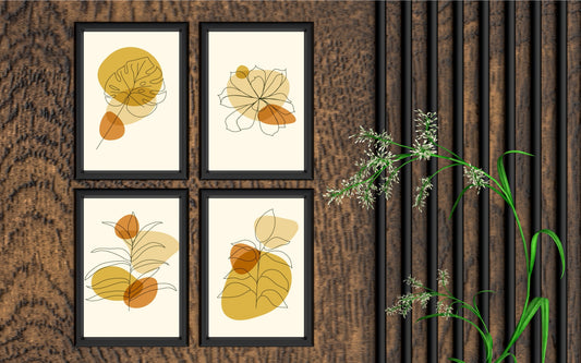 Golden Autumn Leaf Wall Frame Set of 4 β Minimal Botanical Art for Modern Interiors π