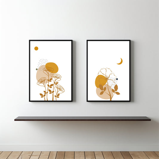 Golden Botanical Duo β Minimal Line Art Floral Wall Frame Set πΌ