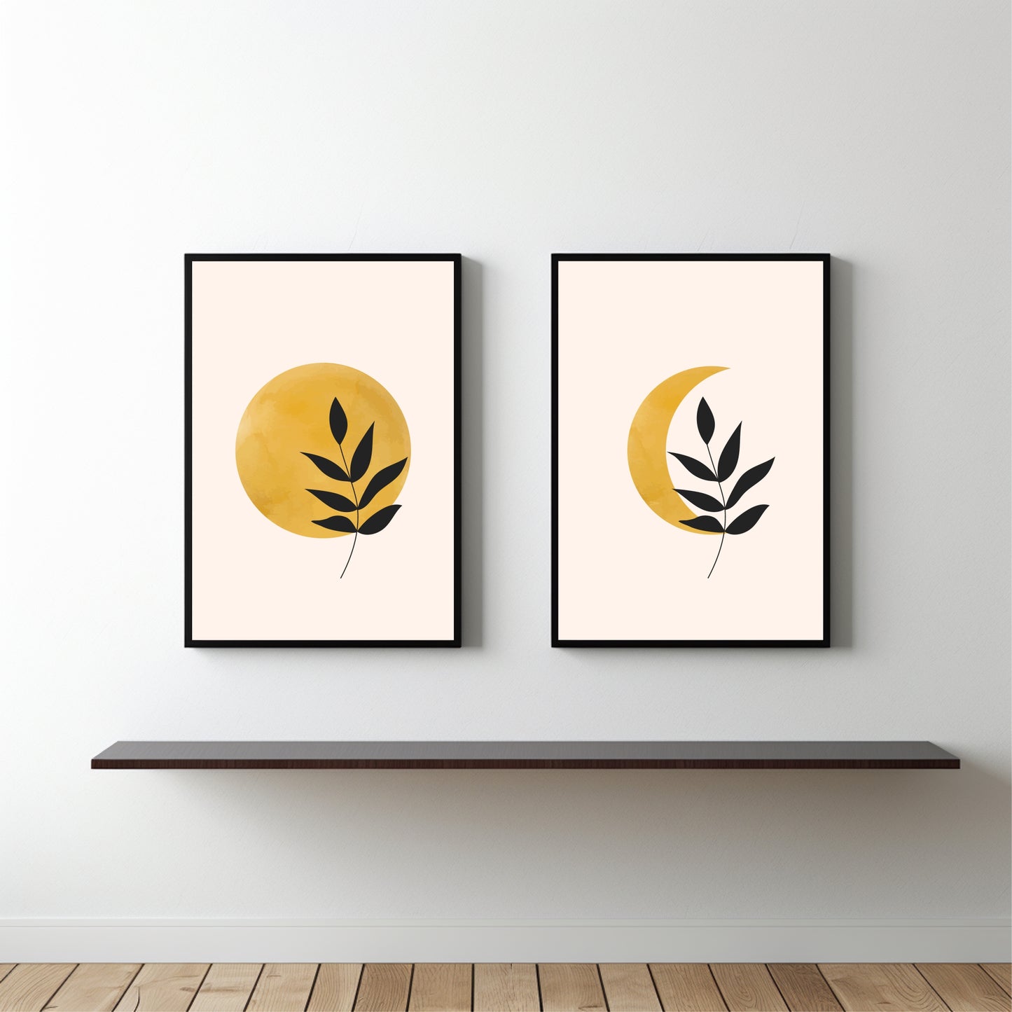 Golden Leaf Harmony Duo β Minimal Abstract Botanical Wall Frame Set πΏ