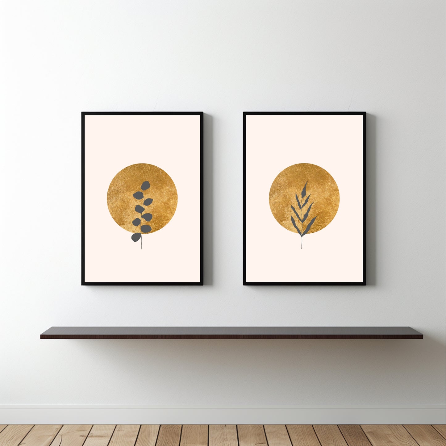 Golden Botanical Glow Duo โ Minimal Abstract Nature Wall Frame Set ๐พ