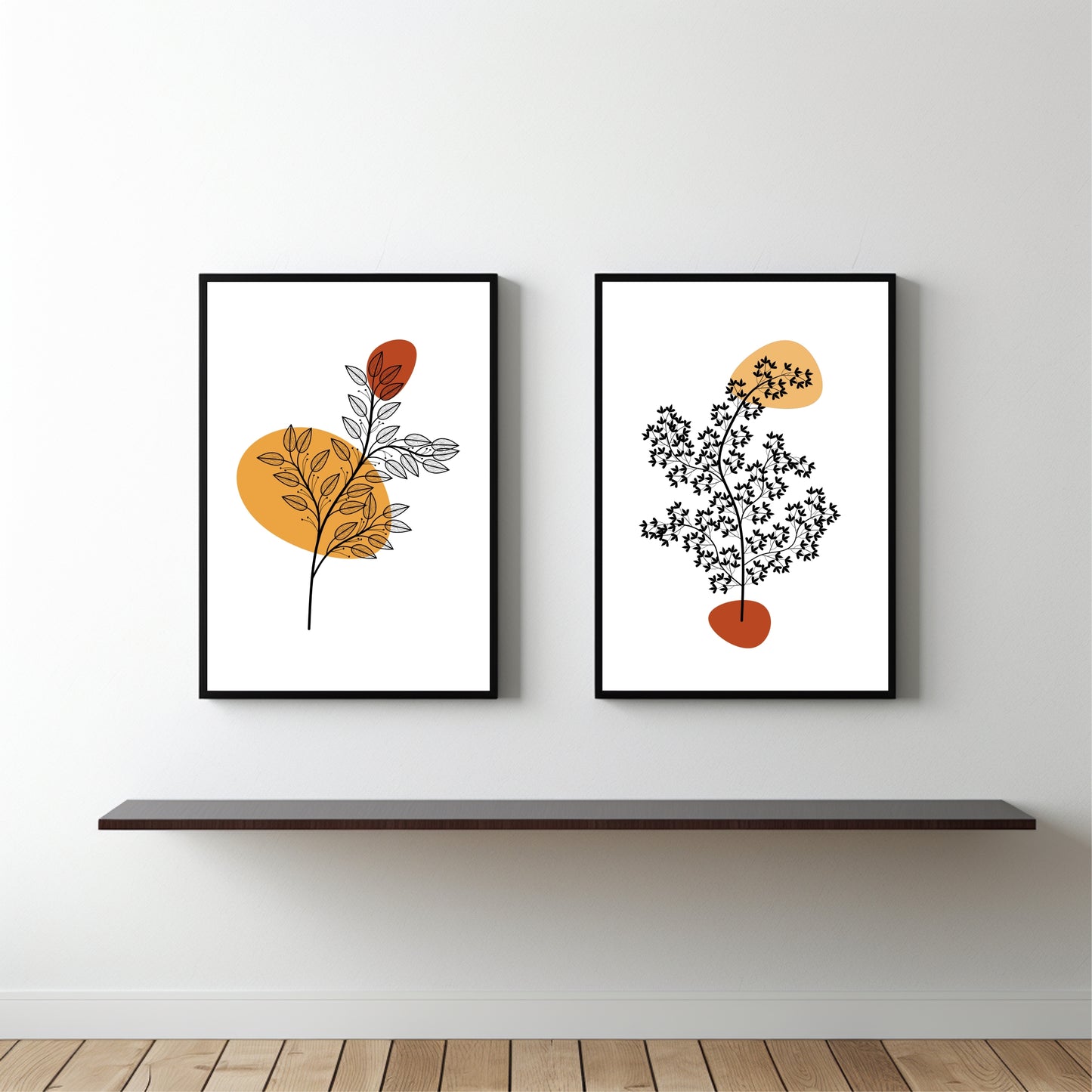 Abstract Leaf Harmony Wall Frame Set β Minimalist Art with Earthy Charm πΏ