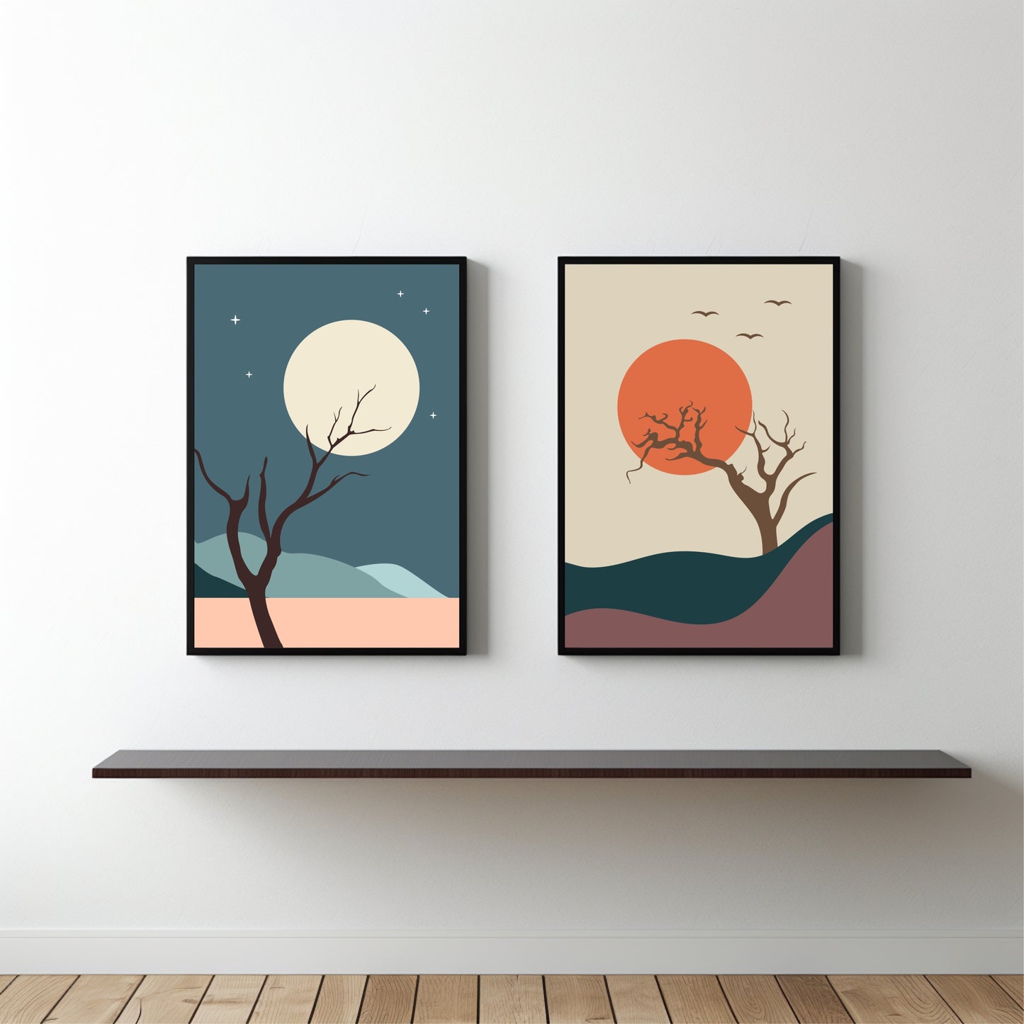 Sun & Moon Serenity Wall Frame Set β Abstract Nature Art for Modern Spaces πβοΈ