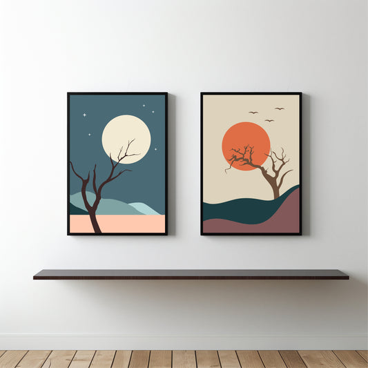 Sun & Moon Serenity Wall Frame Set β Abstract Nature Art for Modern Spaces πβοΈ