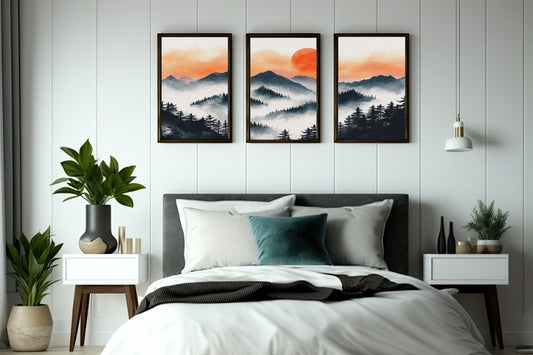 Misty Mountain Sunrise Wall Frame Set – Bring Nature’s Calm to Your Space