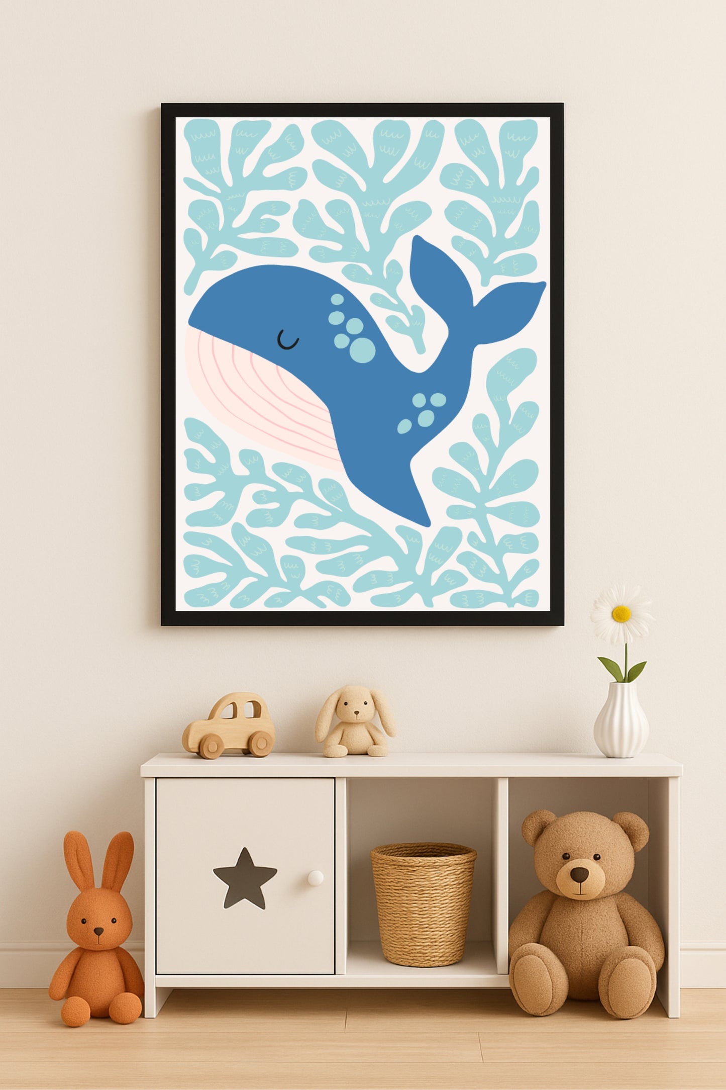 Smiling Blue Whale Kids Wall Frame – Ocean-Inspired Joy for Little Rooms 🐋💙
