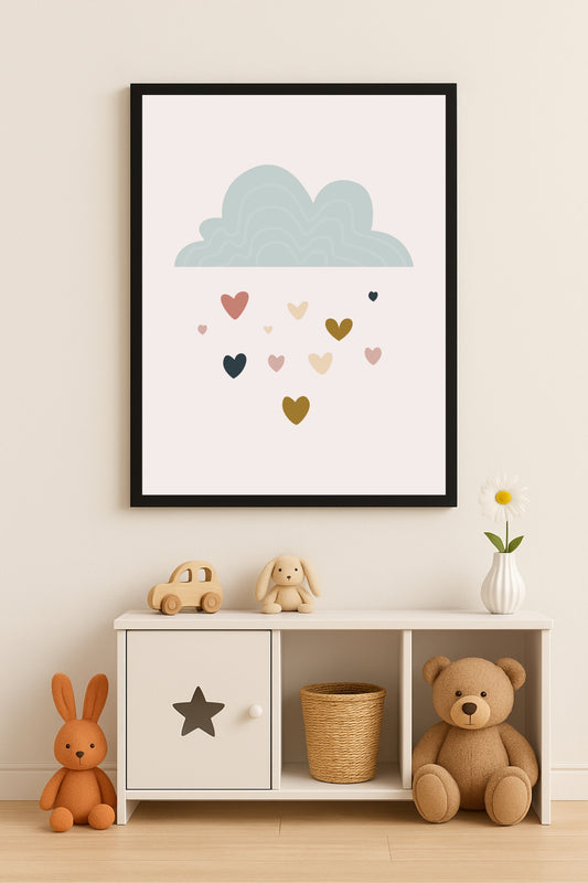 Love Rain Cloud Wall Frame – Cute Boho Kids’ Room Art ☁️💖