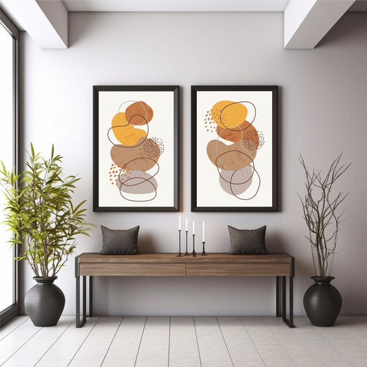 Abstract Organic Shapes Wall Art Set of 2 | Terracotta Mustard Beige Minimalist Modern Prints