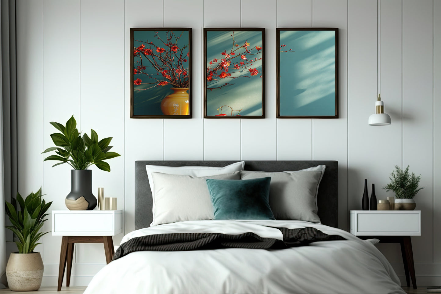 Set of 3 Floral Vase Wall Frames – Elegant Bloom Art for Bedroom & Living Room Decor